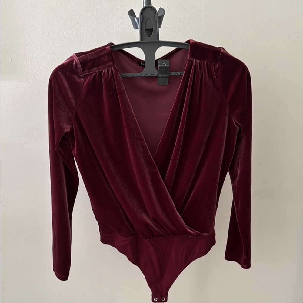 Express Burgundy Red Velvet Bodysuit